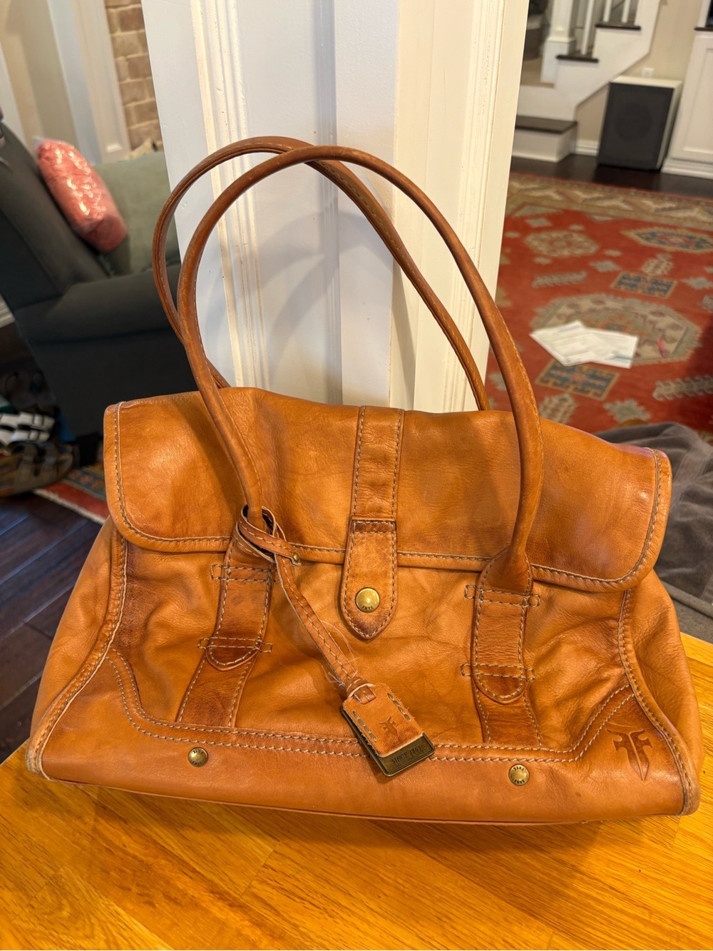 Soft & Supple Perfectly Slouchy Genuine Leather Cognac FRYE Handbag/Purse VGUC👜